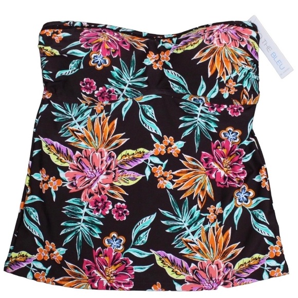 NWT Into the Bleu by Amerex Brown Floral Tankini Top Size 6 Strapless Swimsuit - Picture 1 of 8